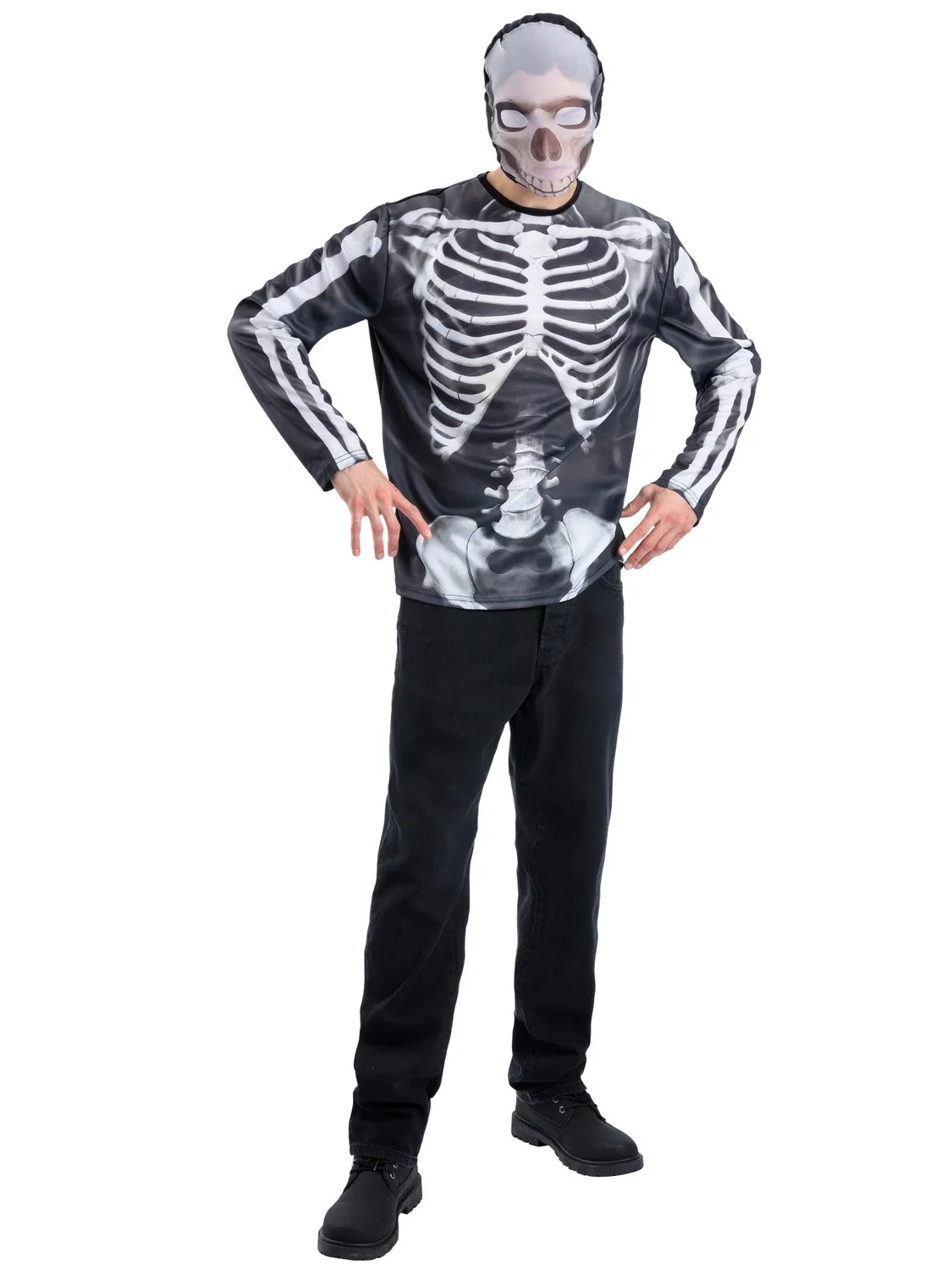 Smiffys Skeleton Instant Kit costume scheletro uomo top+ passamontagna
