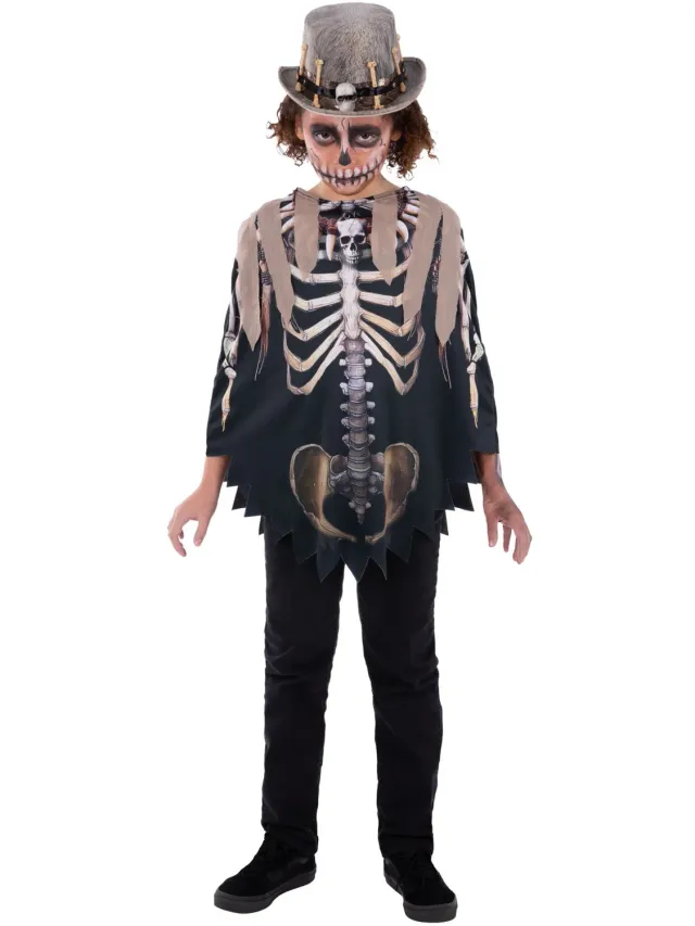 Smiffys Voodoo Witch Doctor poncho costume bambino taglia unica scheletro