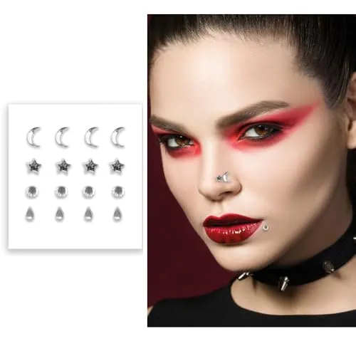 Fiestas Guirca Sticker Jewel Face Falso Piercing adesivi rosso argento