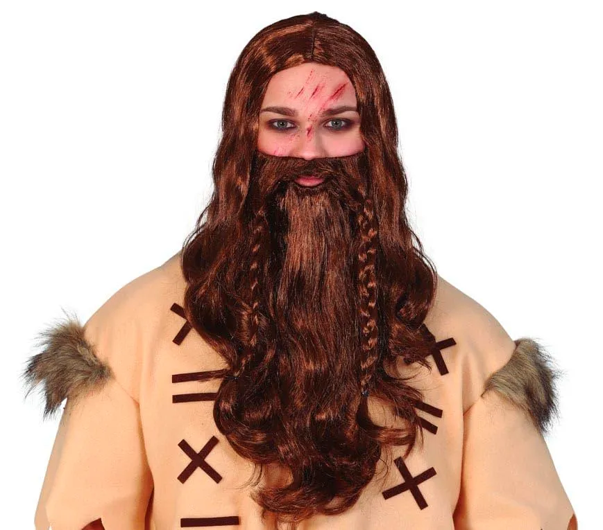 Guirca Knutt parrucca vichinga con barba travestimento