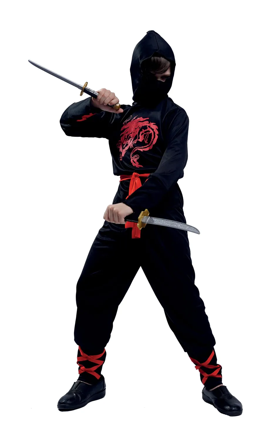 P'tit Clown costume ninja bambino 10-12 anni nero rosso
