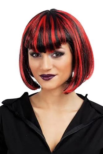 P'tit Clown parrucca vampira carrè nero rosso bianco donna