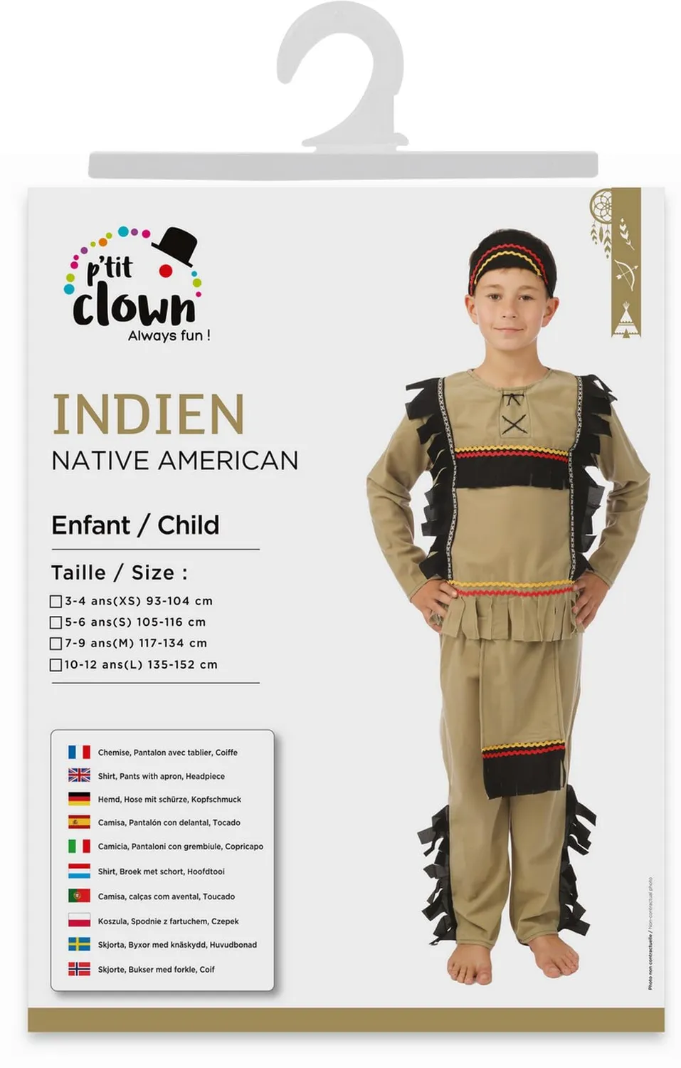 P'tit Clown 88145 Lusso costume indiano bambino L