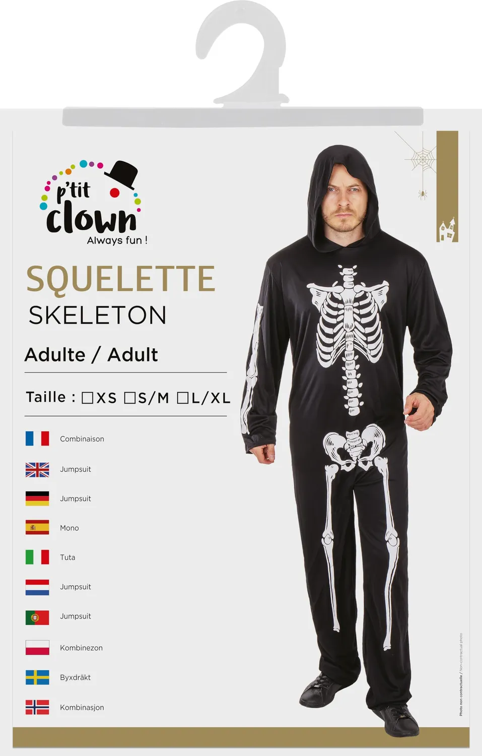 P'tit Clown Scheletro Costume Ragazzo XS 14/16 anni