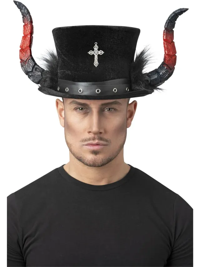 Smiffys Deluxe Devil cilindro diavolo nero corna rosse