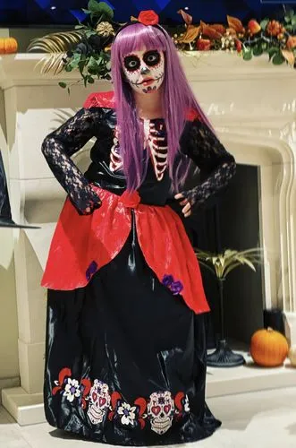 Smiffys Day of the Dead costume bambina 7-9 anni nero