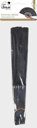P'tit Clown 62452 ventaglio pieghevole nero 45 cm ricamato