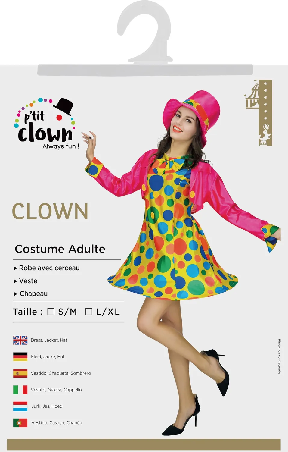P'tit Clown costume clown donna adulto L/XL con cappello