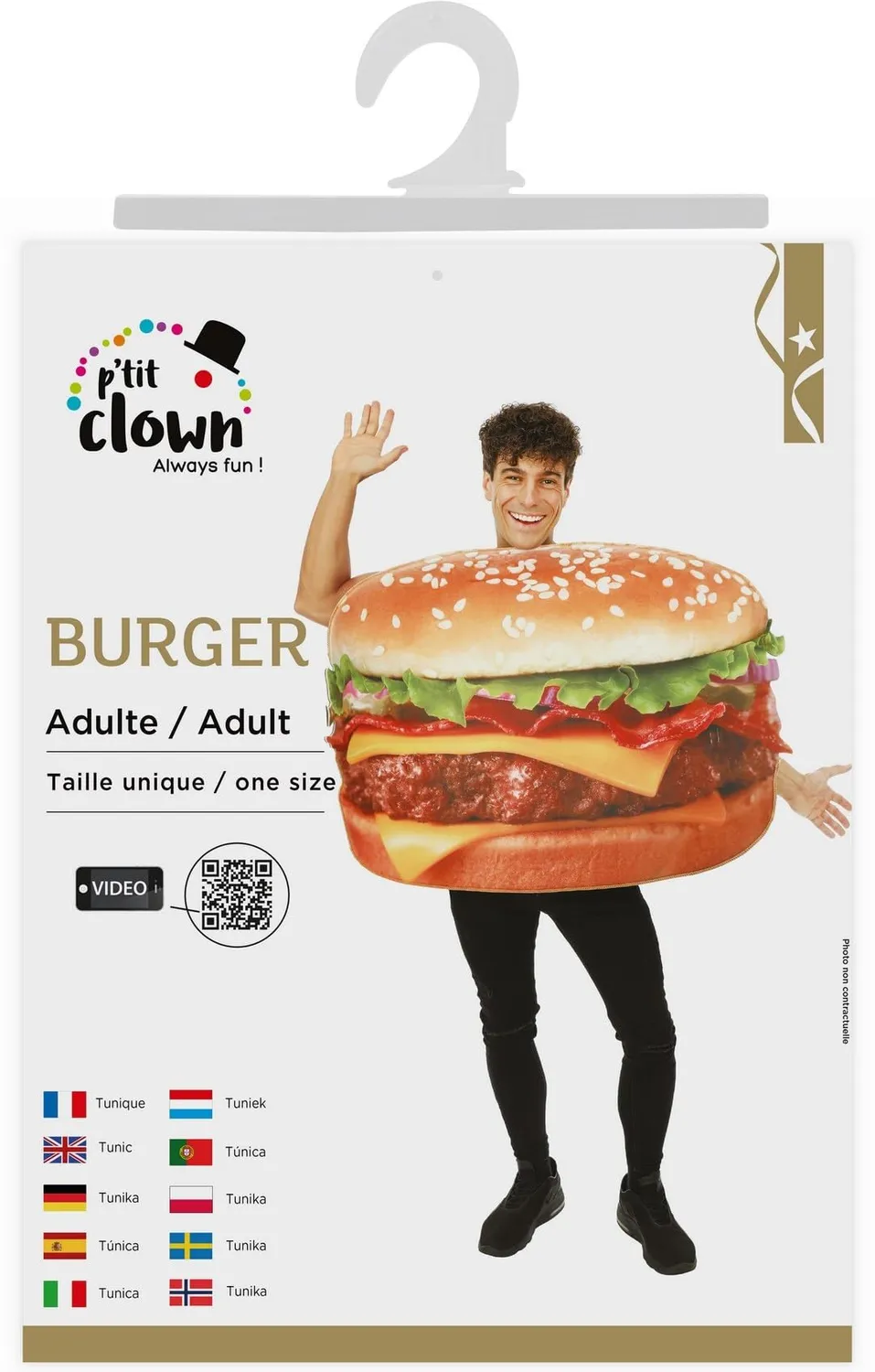 P'tit Clown costume burger tunica adulto taglia unica