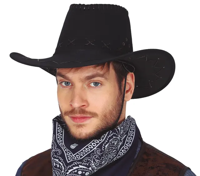 Guirca Cowboy Cappello Simil-Pelle Nero Adulti Unisex