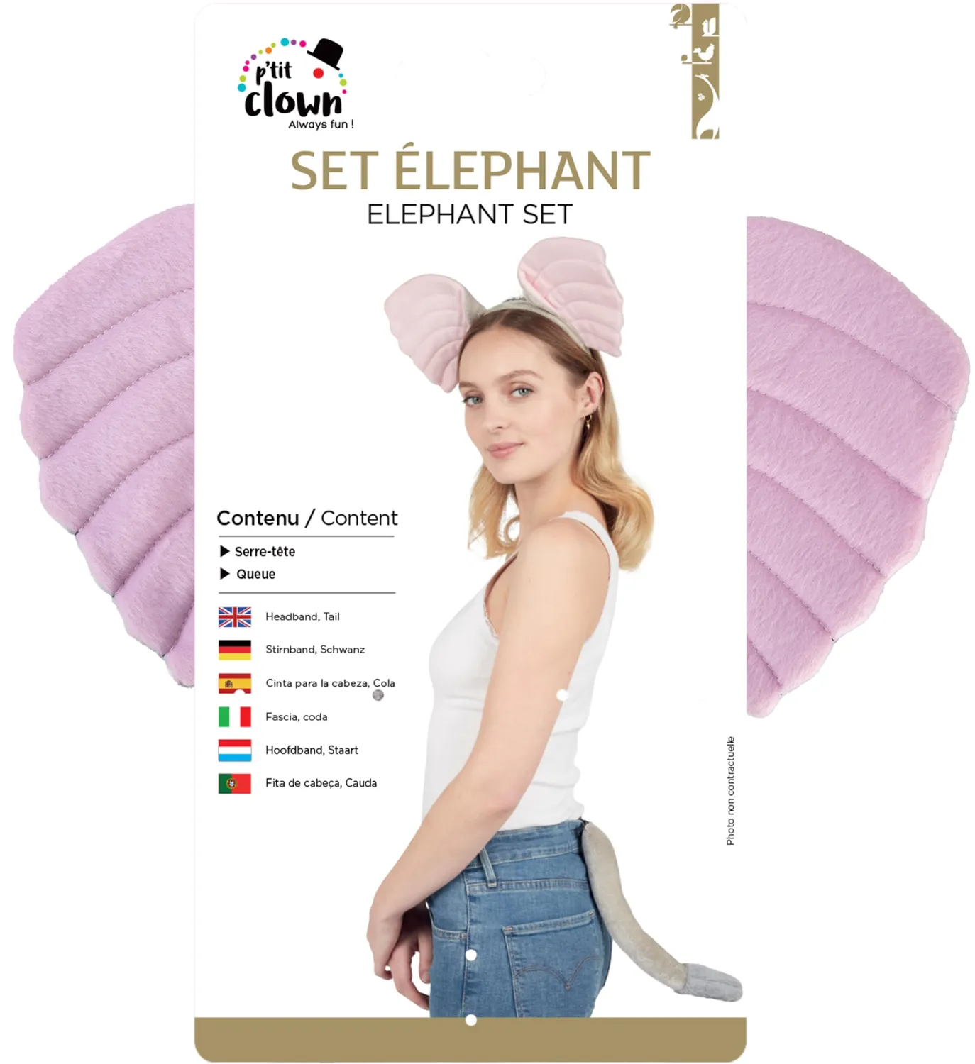 P'tit Clown RE14003 Set Elefante con Coda Carnevale