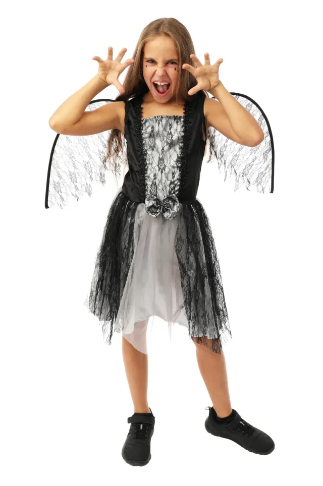P'tit Clown Angelo Caduto costume bambina 10-12 anni nero con ali