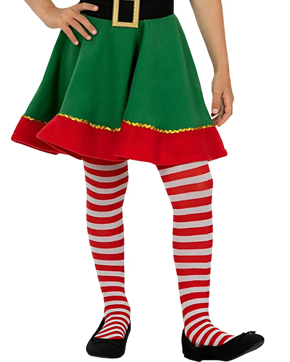 Funidelia Elfo collant bambina a righe rosso bianco Natale