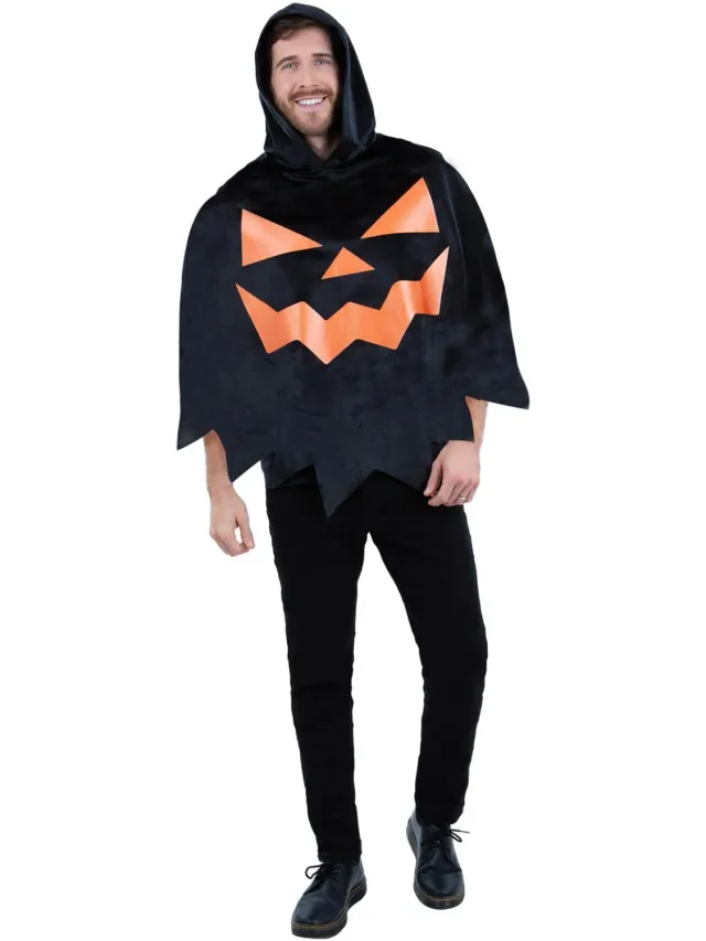 Smiffys Pumpkin Poncho costume zucca adulto nero taglia unica