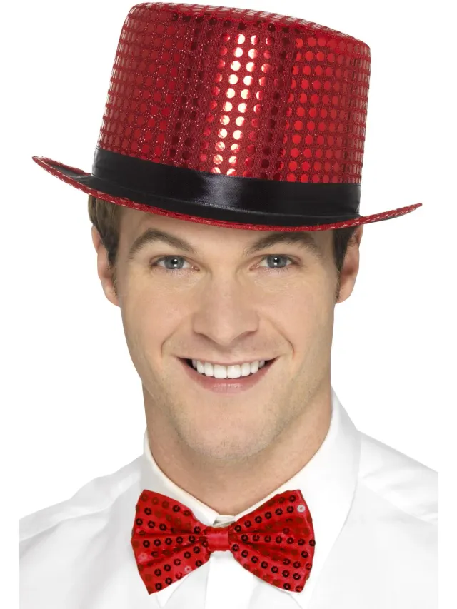Smiffys Sequin Top Hat cappello rosso paillettes