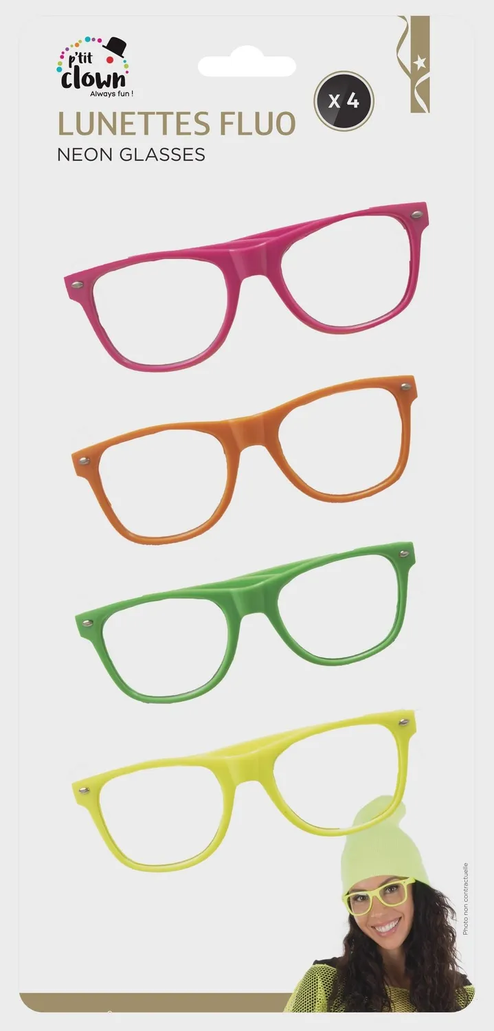 P'tit Clown Re22673 set 4 occhiali fluorescenti fluo
