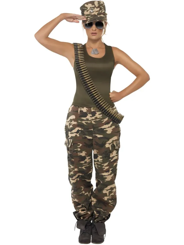 Smiffys Camo costume soldato donna kaki taglia S