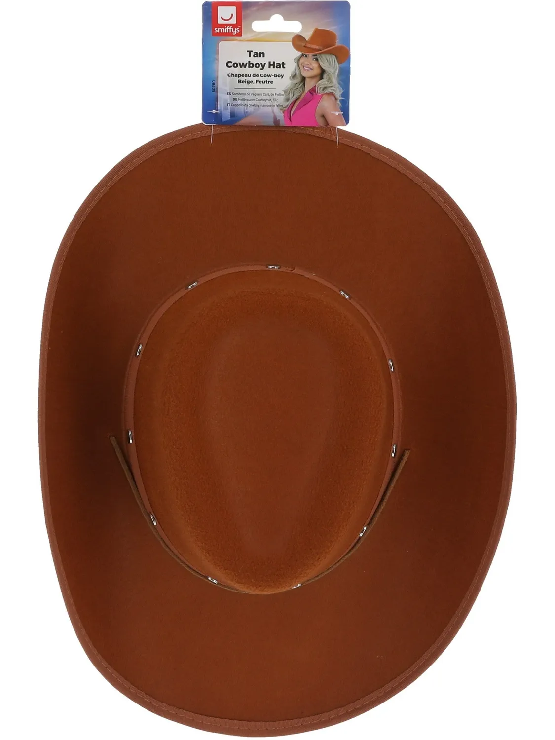 Smiffys Cappello Cowboy Beige in Feltro con Cordino