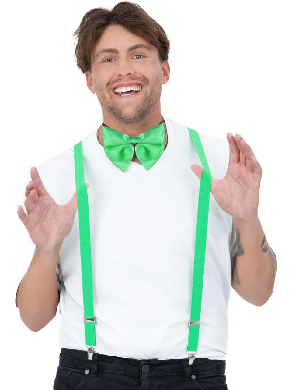 Smiffys Bow Tie Braces kit papillon e bretelle verde adulto