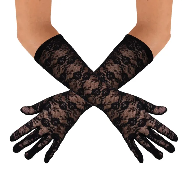P'tit Clown guanti lunghi pizzo nero 56 cm accessorio