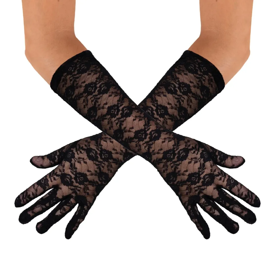 P'tit Clown guanti lunghi pizzo nero 56 cm accessorio