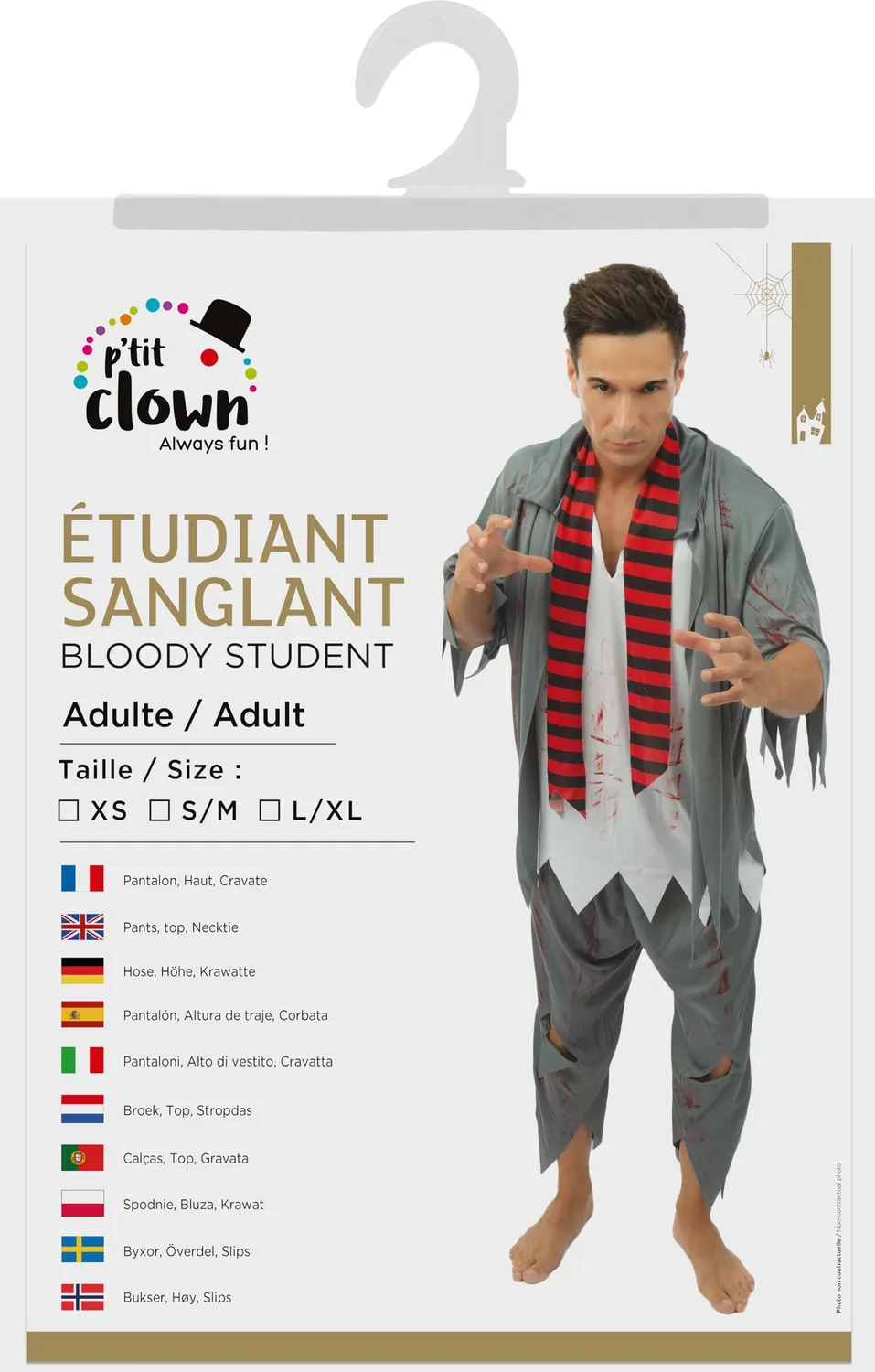 P'tit Clown Studente Insanguinato costume adulto horror