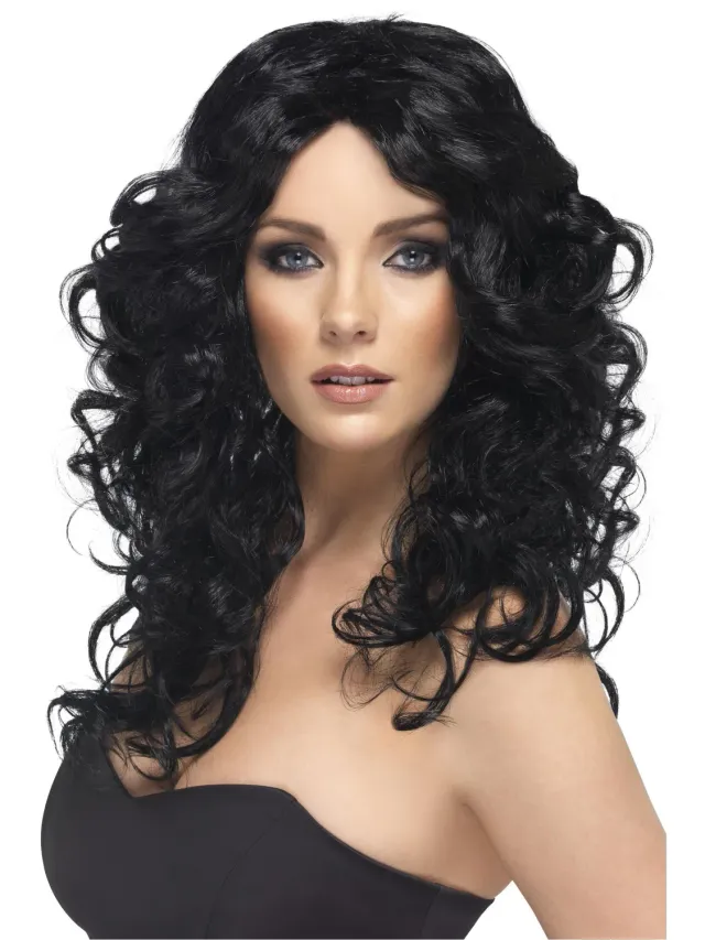 Smiffys Glamour Wig parrucca riccia castana lunga donna
