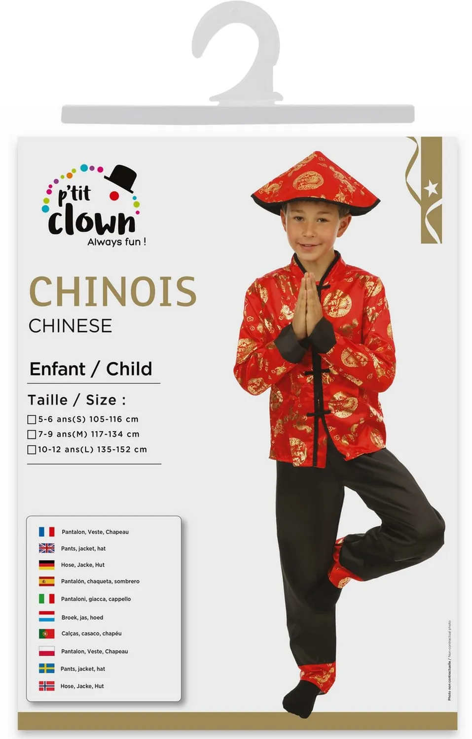 P'tit Clown Capodanno Cinese costume 10-12 anni rosso