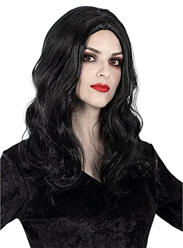 Funidelia Morticia Addams parrucca donna nera liscia
