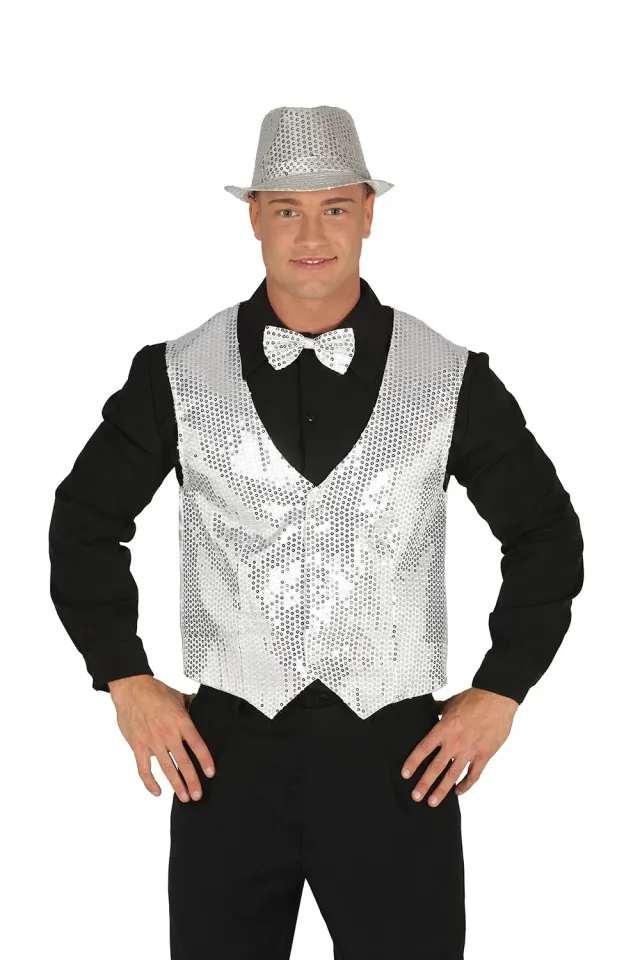 Guirca 17350 gilet paillettes argento adulto