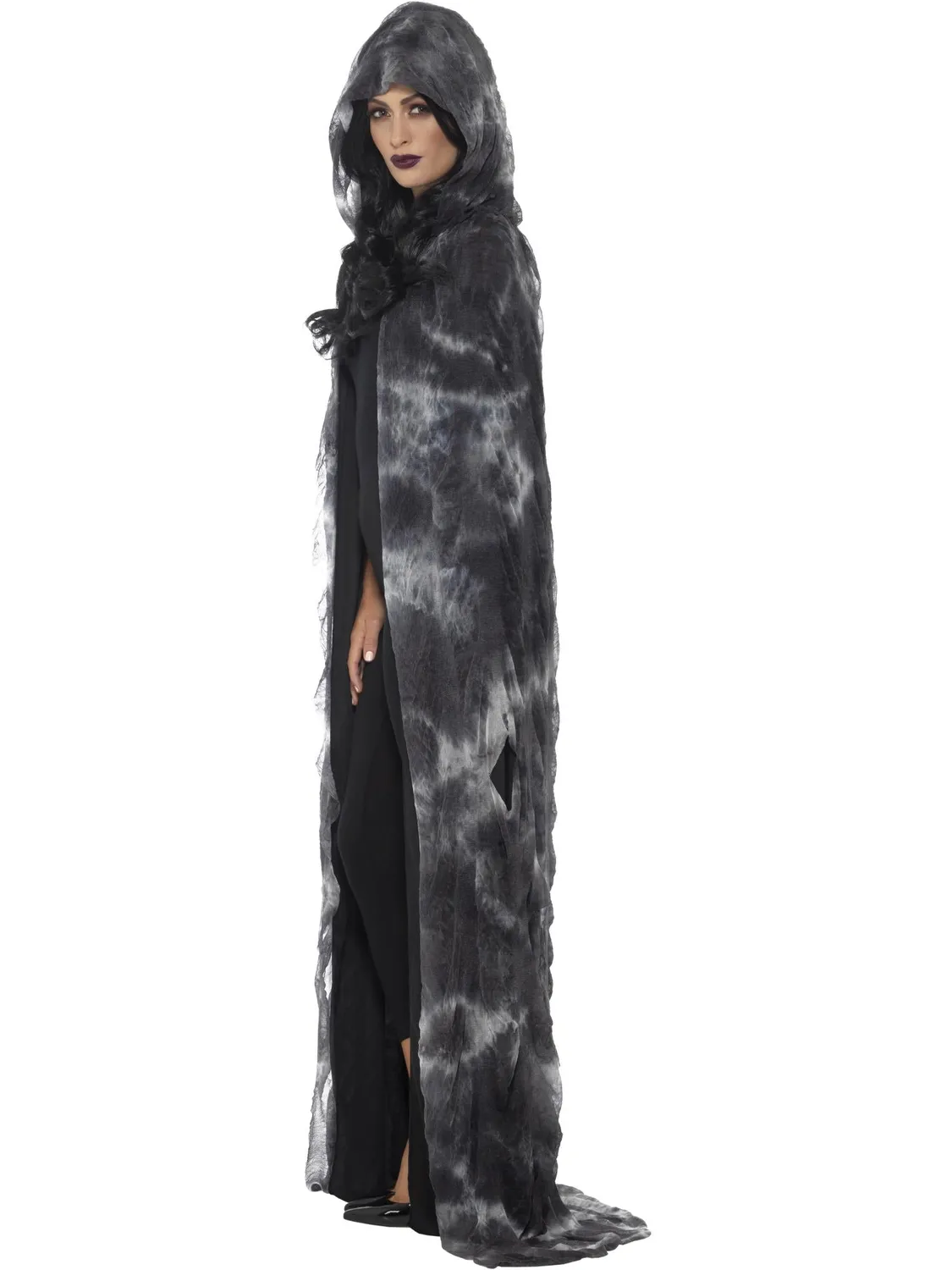Smiffys Spellbound mantello nero-grigio incappucciato