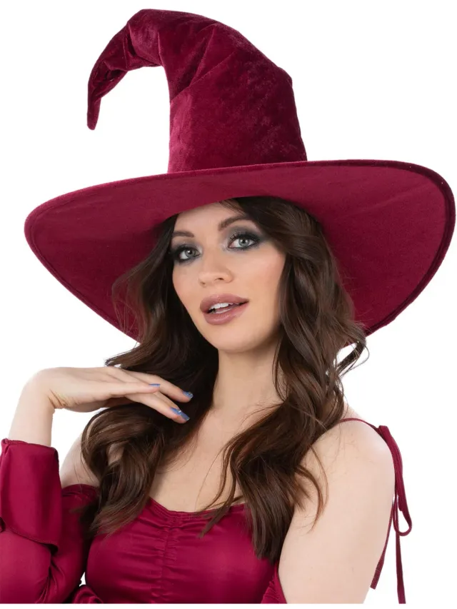 Smiffys Burgundy Velour cappello strega bordeaux velluto adulto