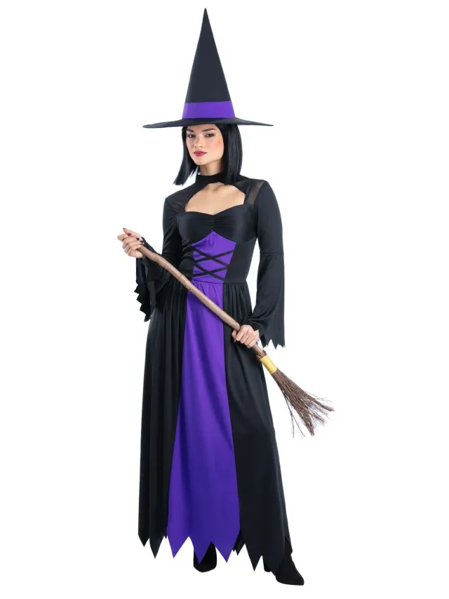 Smiffys Bewitched Purple costume strega viola L con cappello