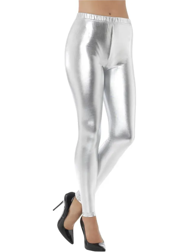 Smiffys 80s Leggings Disco Argento Metallizzati Donna