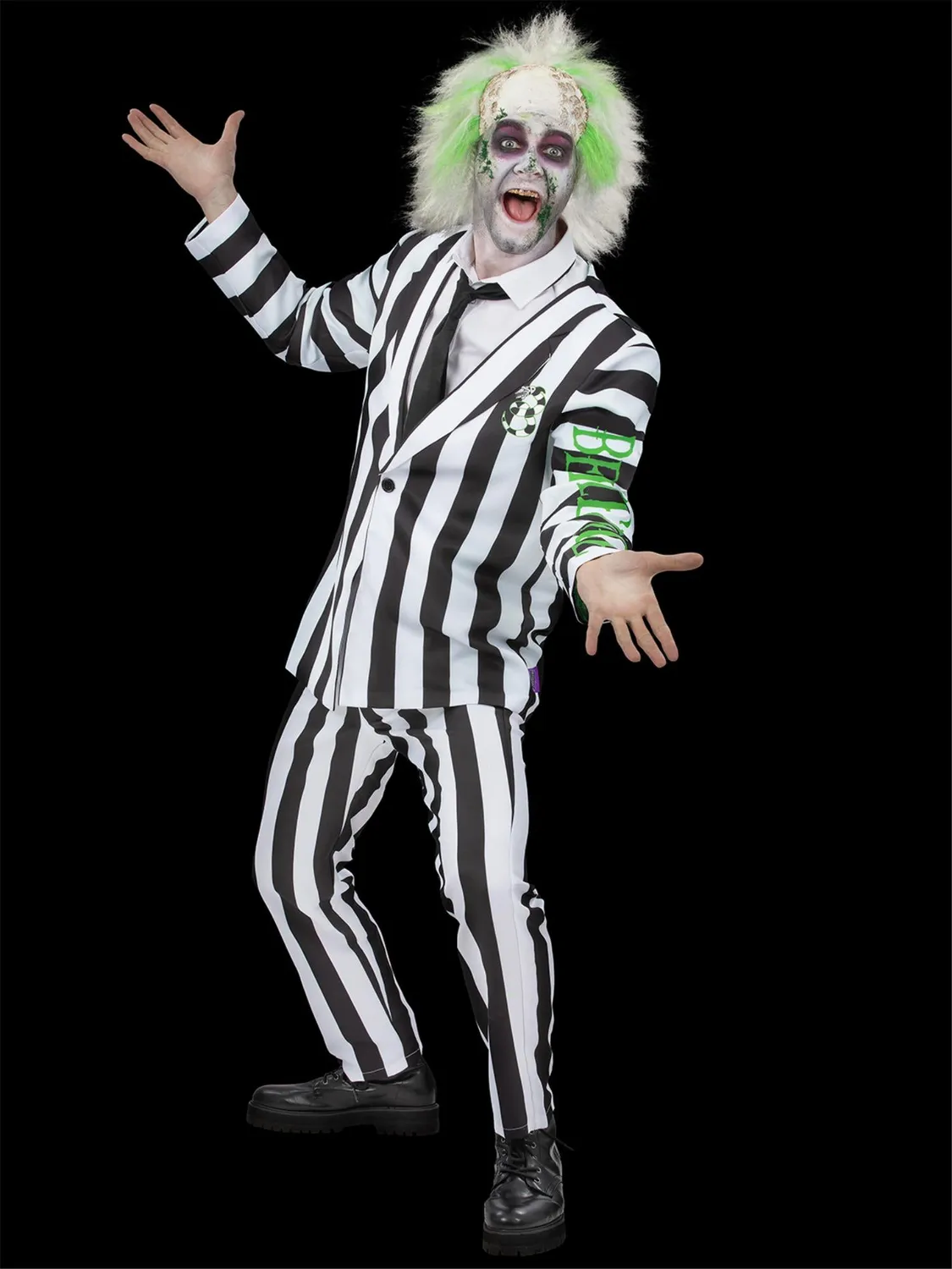 Smiffys Beetlejuice 81025 Costume Uomo Gessato Bianco Nero