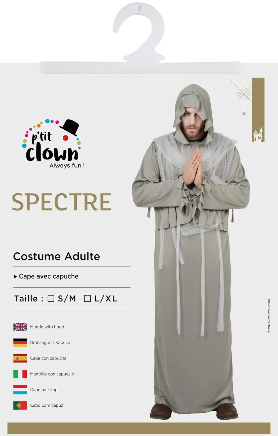 P'tit Clown Spettro costume grigio adulto