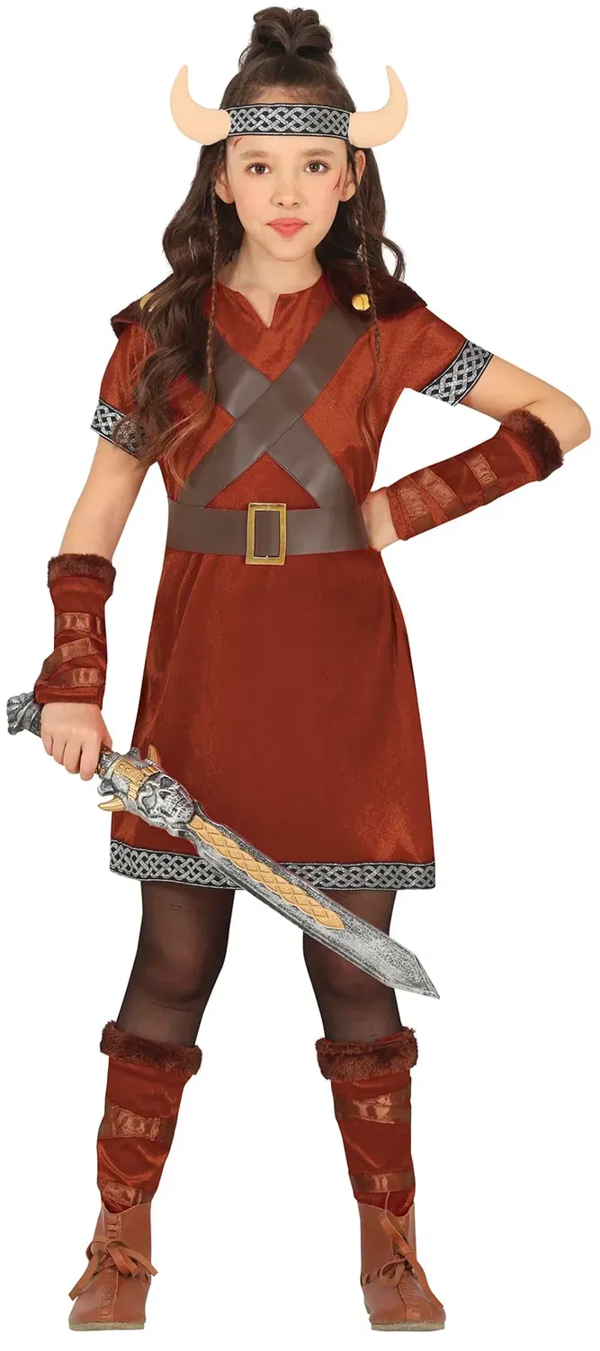 Guirca Guerriero Nordico costume bambina 7-9 anni marrone