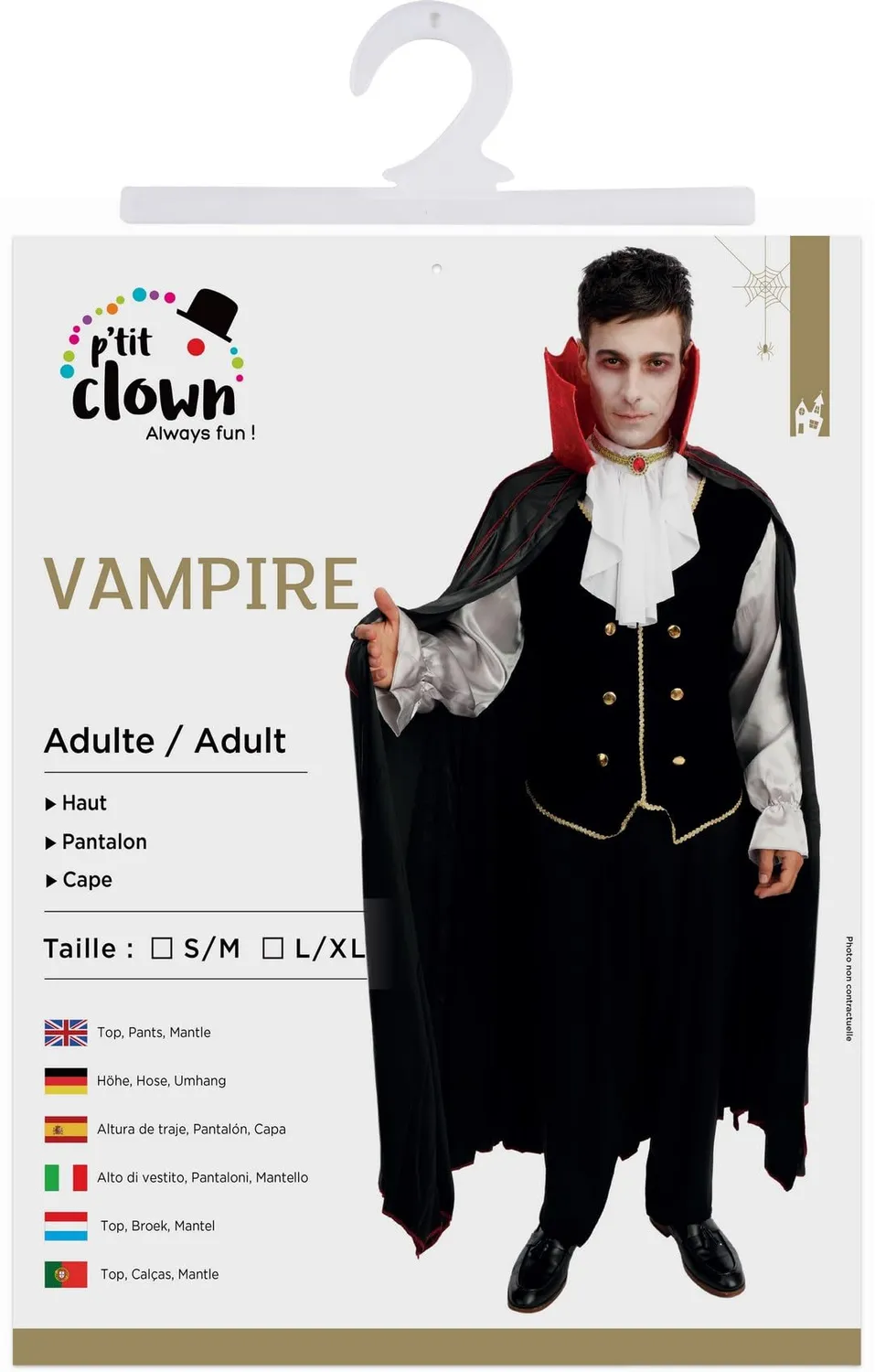 P'tit Clown Conte Costume Vampiro Uomo S/M Halloween