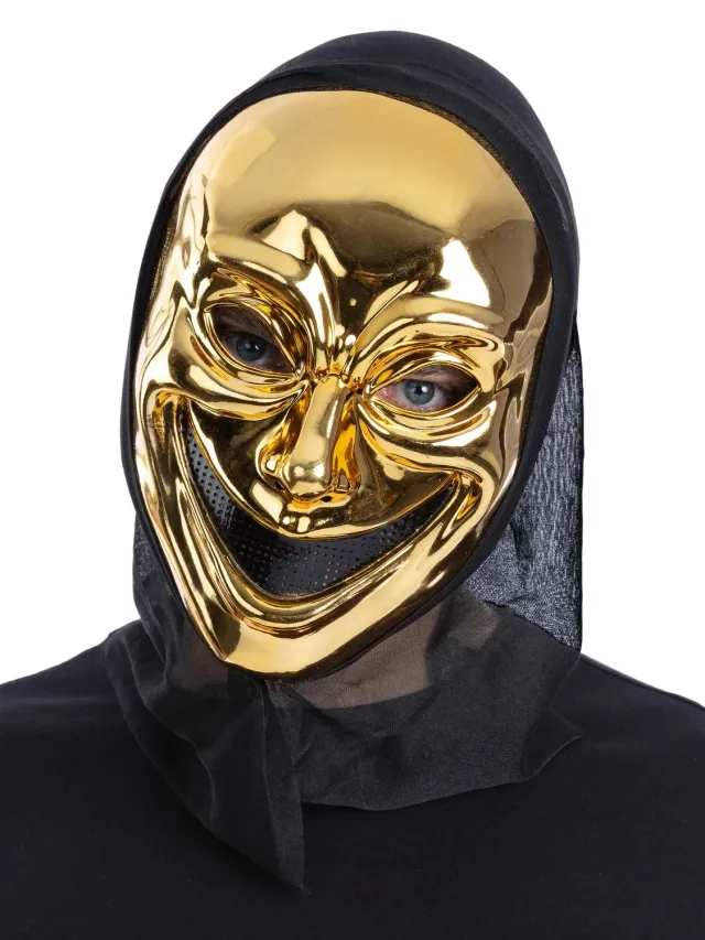 Smiffys Gold Smiling Killer maschera oro con cappuccio
