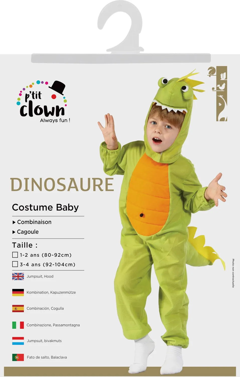 P'tit Clown costume dinosauro bambino 3-4 anni