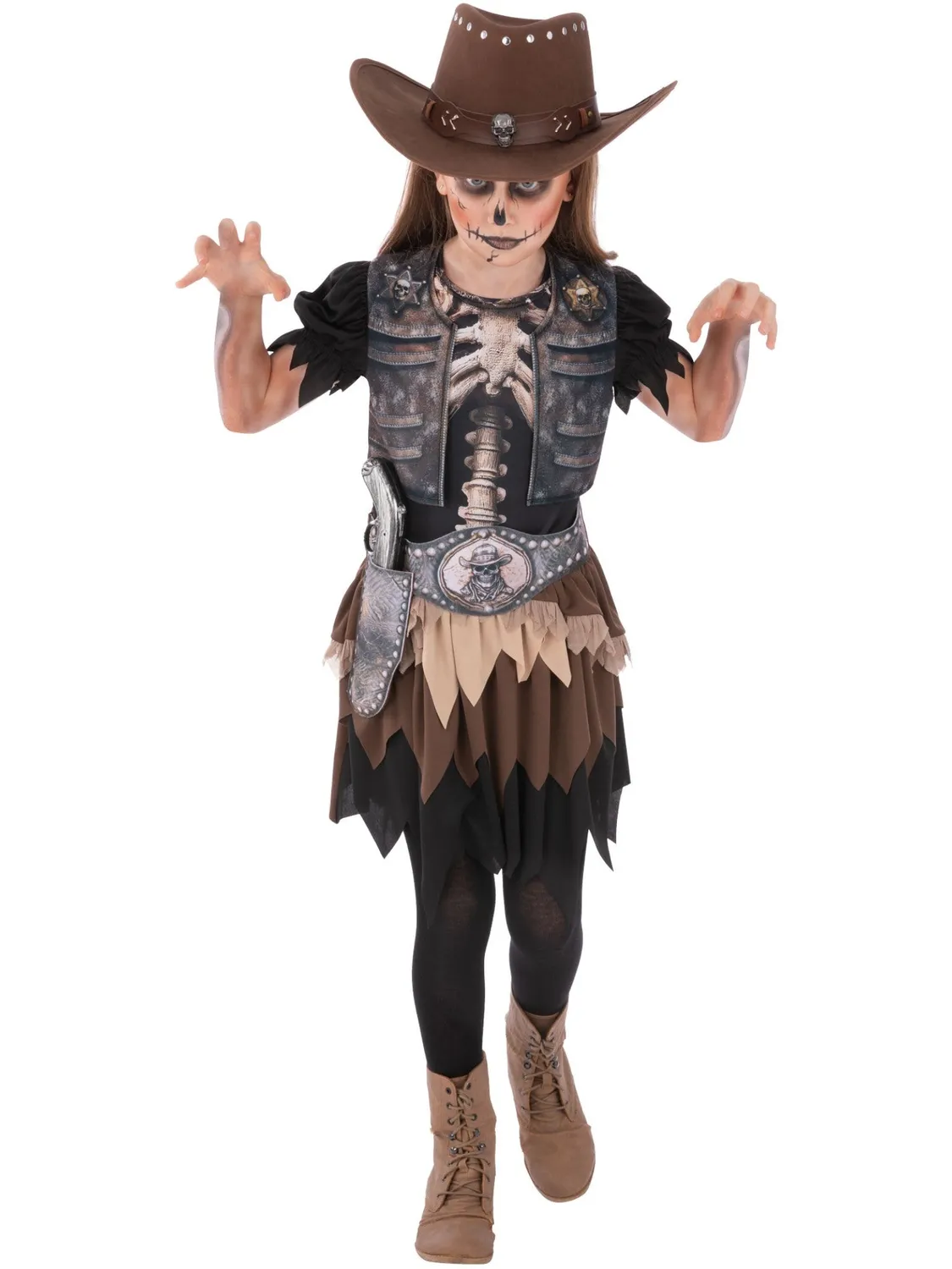 Smiffys Skeleton Cowgirl costume bambina scheletro 4-12 anni