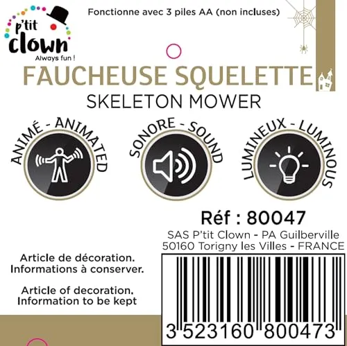 P'tit Clown Mietitore scheletro animato 158 cm
