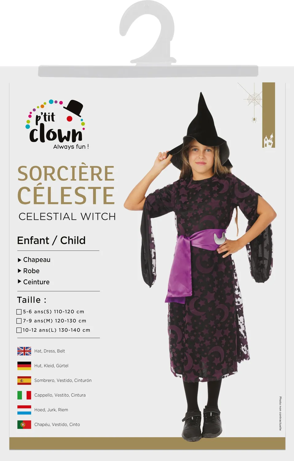 P'tit Clown Strega Costume Bambina 10-12 Anni Nero Viola