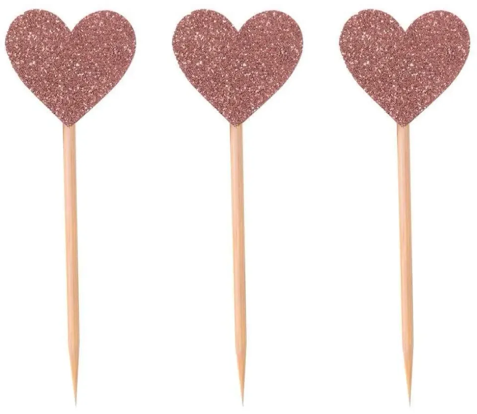 P'tit Clown re22736 stecchini torta 12 pz cuori rosa glitter