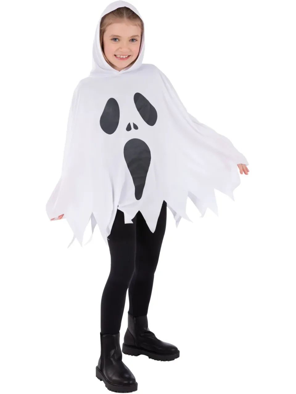 Smiffys Fantasma Bianco Poncho Bambino con Cappuccio