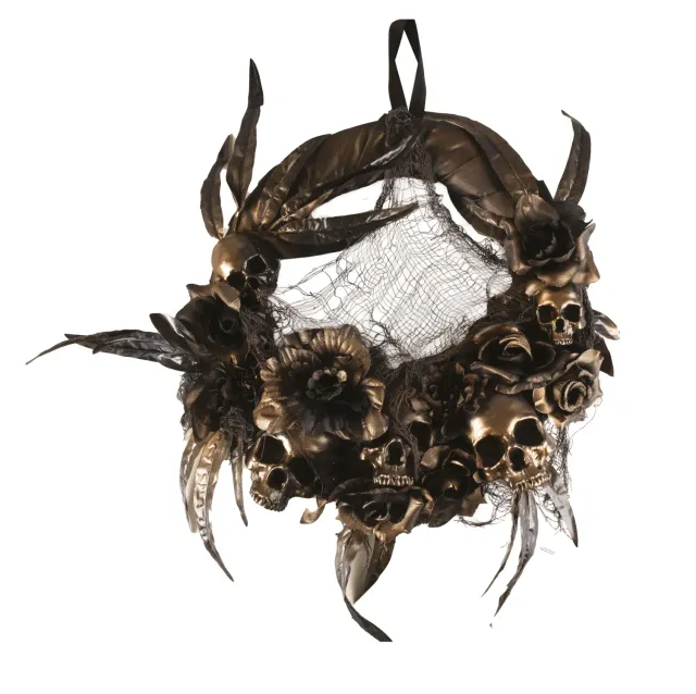 P'tit Clown Corona Porta Teschi Ghirlanda Halloween Nero Oro 40 cm