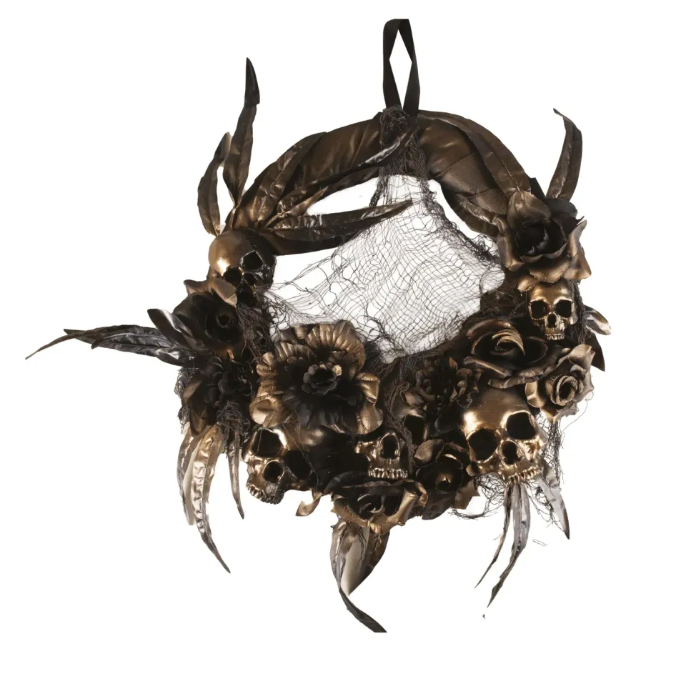 P'tit Clown Corona Porta Teschi Ghirlanda Halloween Nero Oro 40 cm