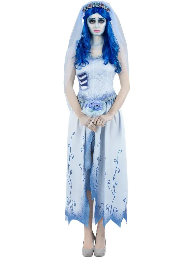 Smiffys Corpse Bride Emily costume sposa donna blu con velo