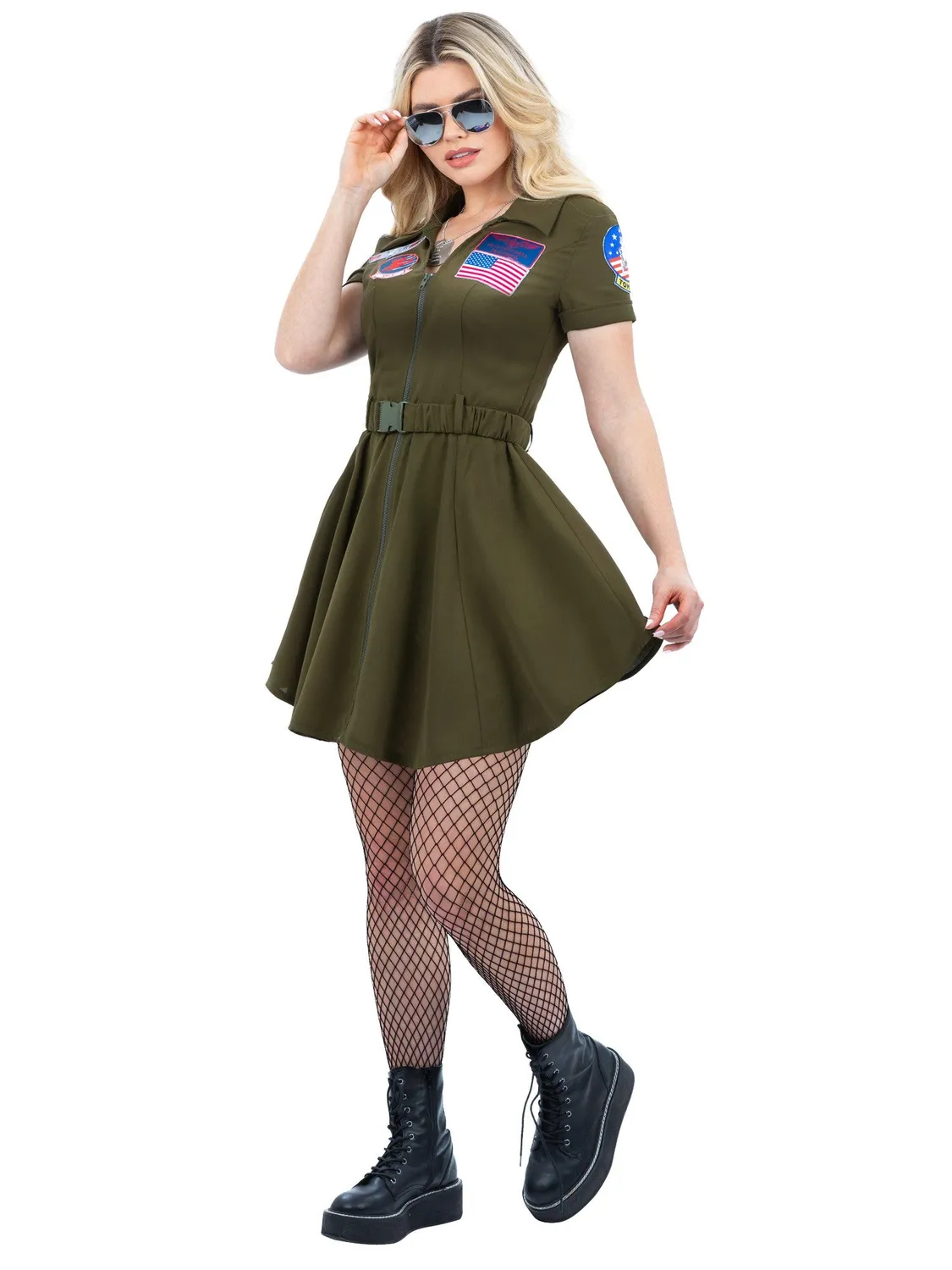 Smiffys Top Gun vestito donna verde taglia L pilota