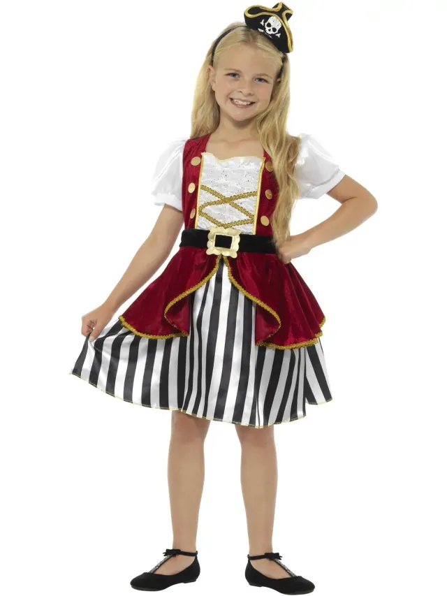 Smiffys Pirata Costume Bambina Rosso Nero 4-9 Anni